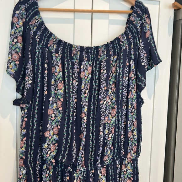 Old Navy Off the Shoulders Peasant Midi Dress Blue Floral Size 3X - Picture 6 of 16